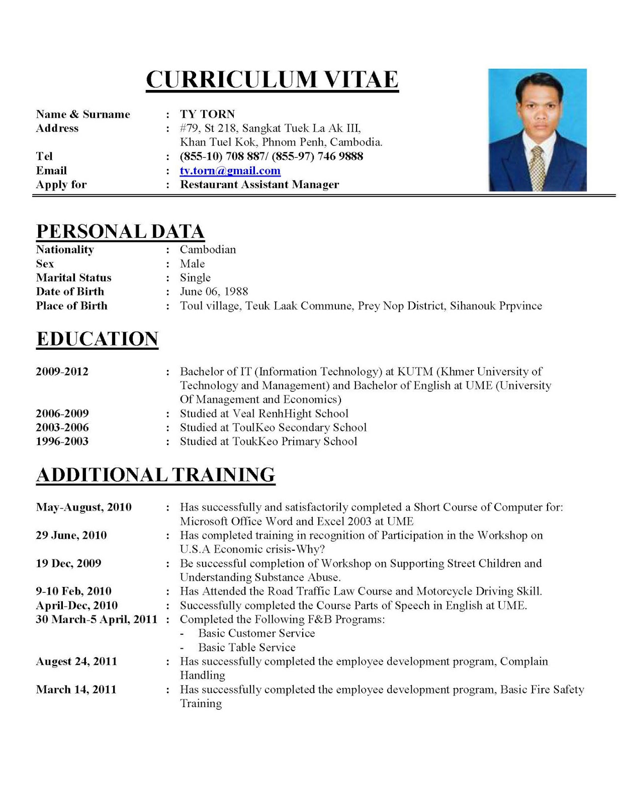 Writing A Perfect Curriculum Vitae - sample CV